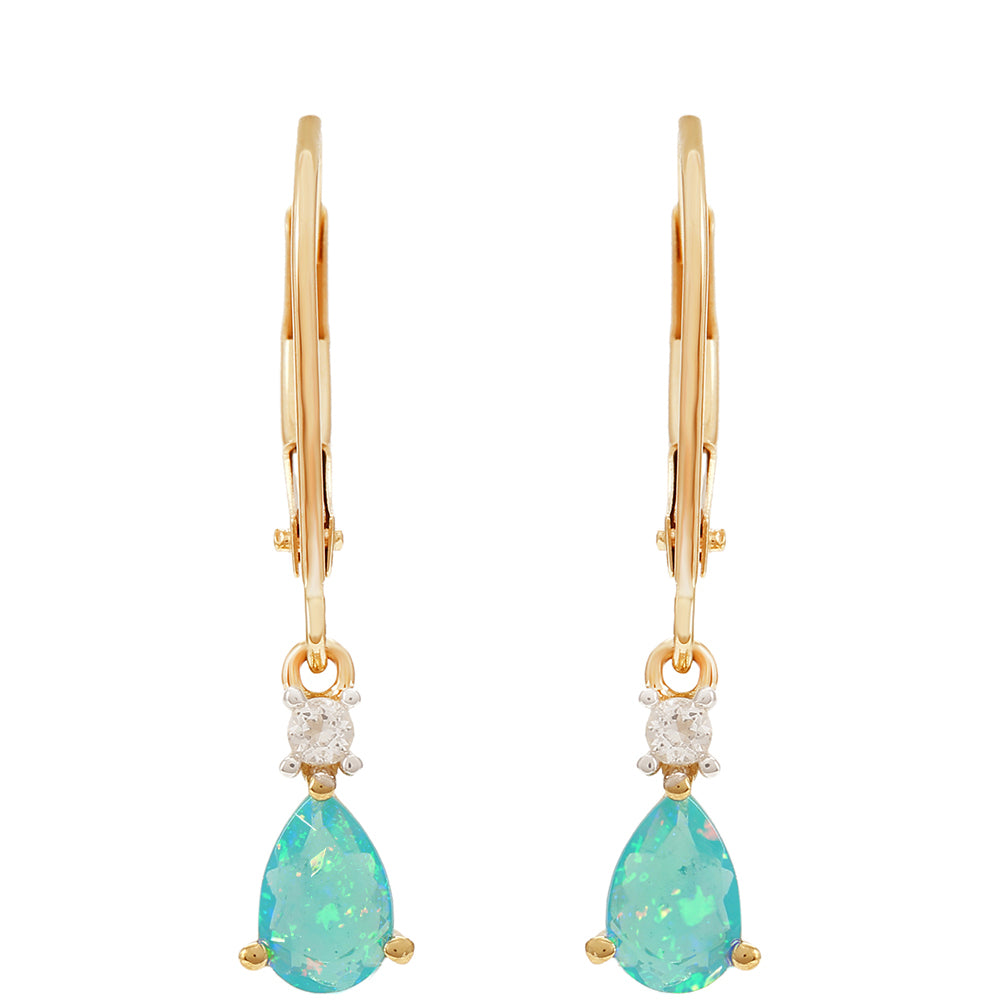 Goldohrringe mit äthiopischem Paraiba-Blauopal und weißem Topas