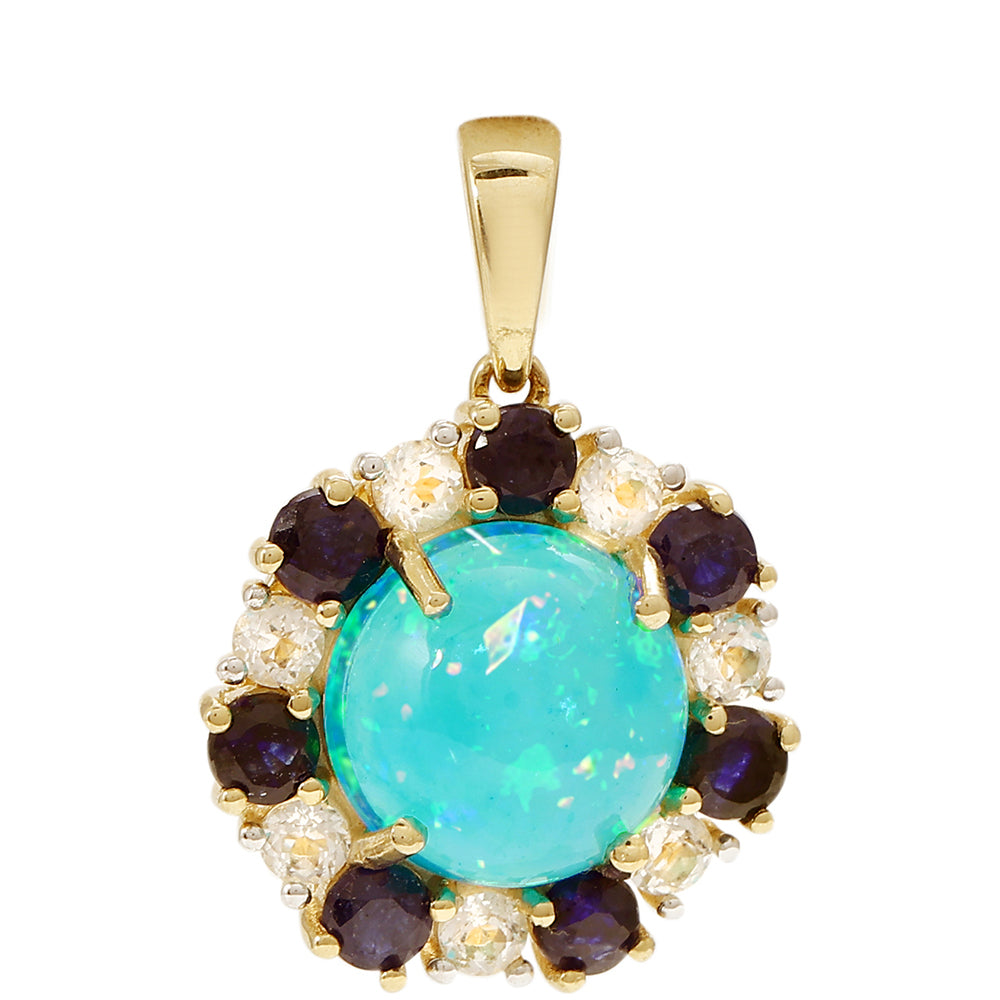 Goldanhänger mit äthiopischem Paraiba-Blauopal und blauem Saphir