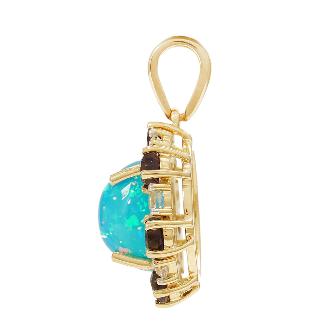 Goldanhänger mit äthiopischem Paraiba-Blauopal und blauem Saphir