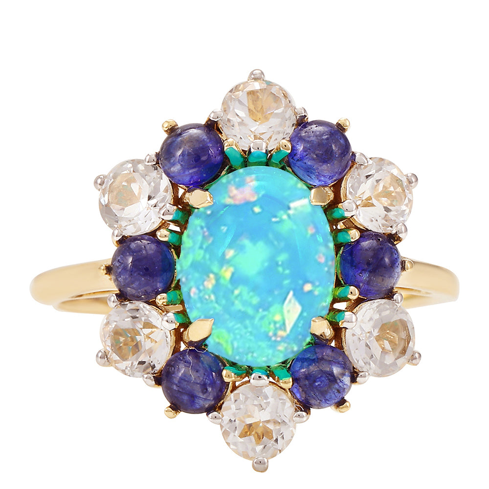 Goldring mit äthiopischem Paraiba-Blauopal und blauem Saphir