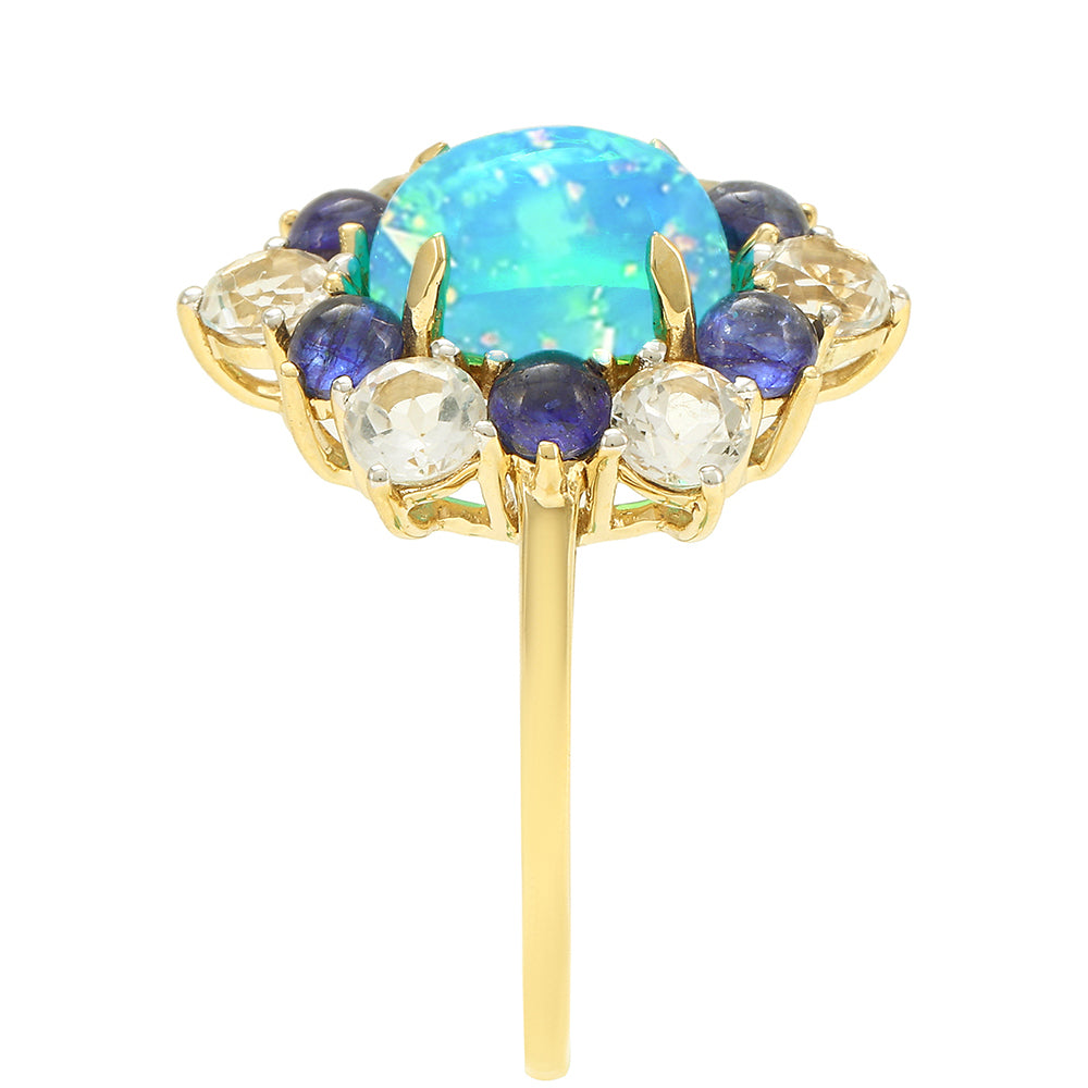 Goldring mit äthiopischem Paraiba-Blauopal und blauem Saphir