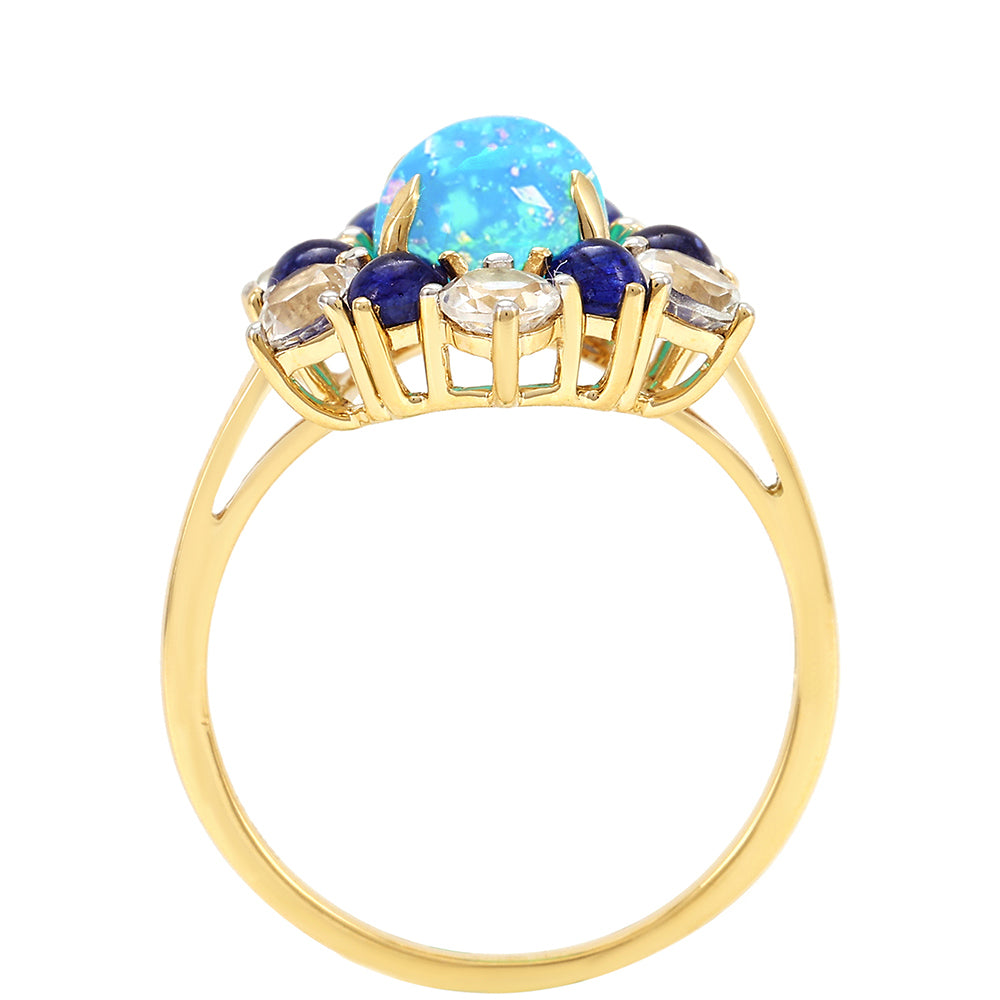 Goldring mit äthiopischem Paraiba-Blauopal und blauem Saphir