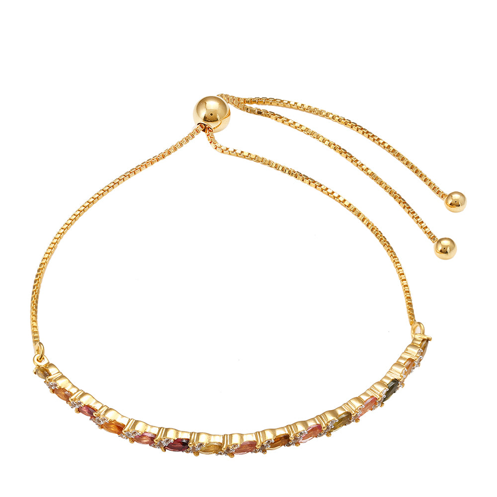 Goldplattiertes Silberarmband mit regenbogenfarbenem Turmalin aus Pelmadulla und weißem Topas