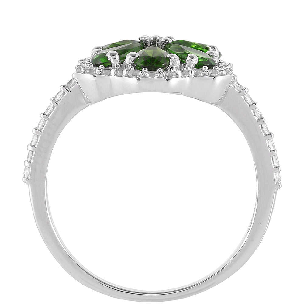 Silberring mit Chromdiopsid und weißem Topas