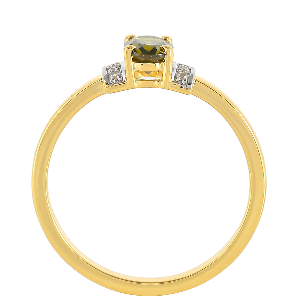 Goldplattierter Silberring mit grünem Turmalin und natürlichem Zirkon