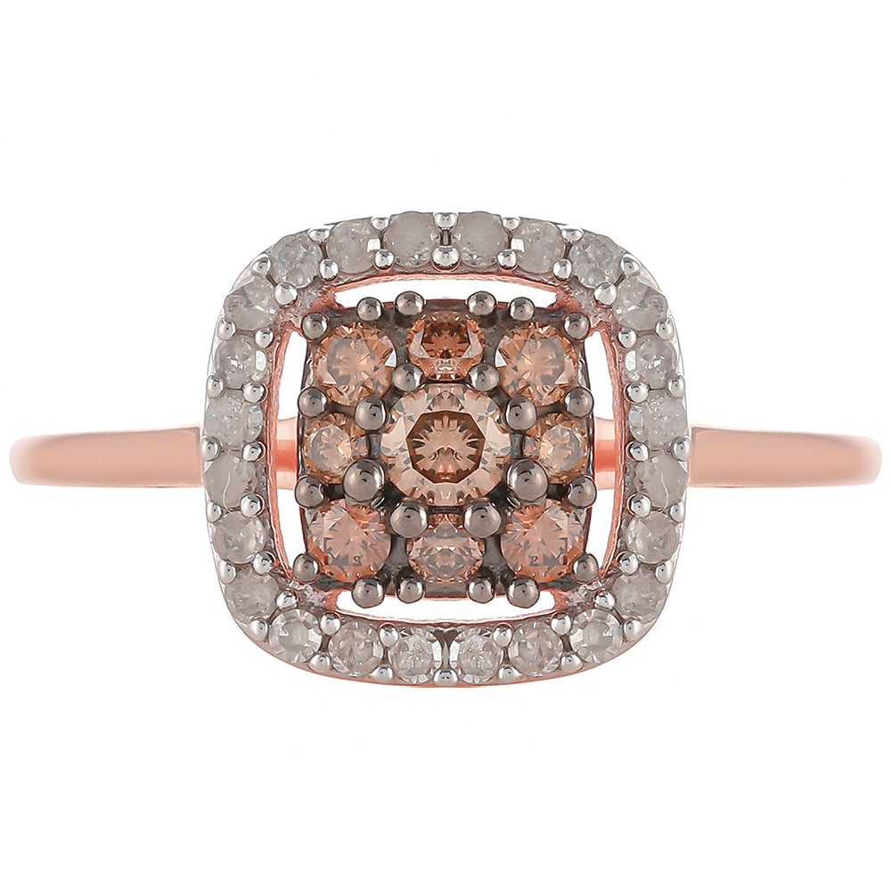 Rosevergoldeter Silberring mit Champagner-Diamant