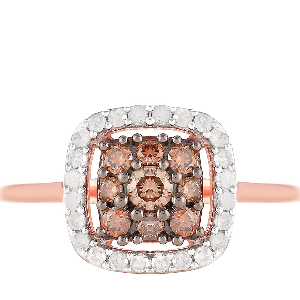 Rosevergoldeter Silberring mit Champagner-Diamant