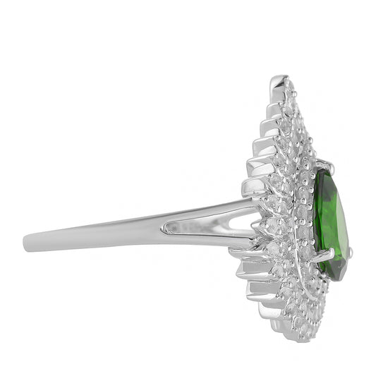 Silberring mit Chromdiopsid und weißem Topas