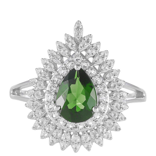 Silberring mit Chromdiopsid und weißem Topas