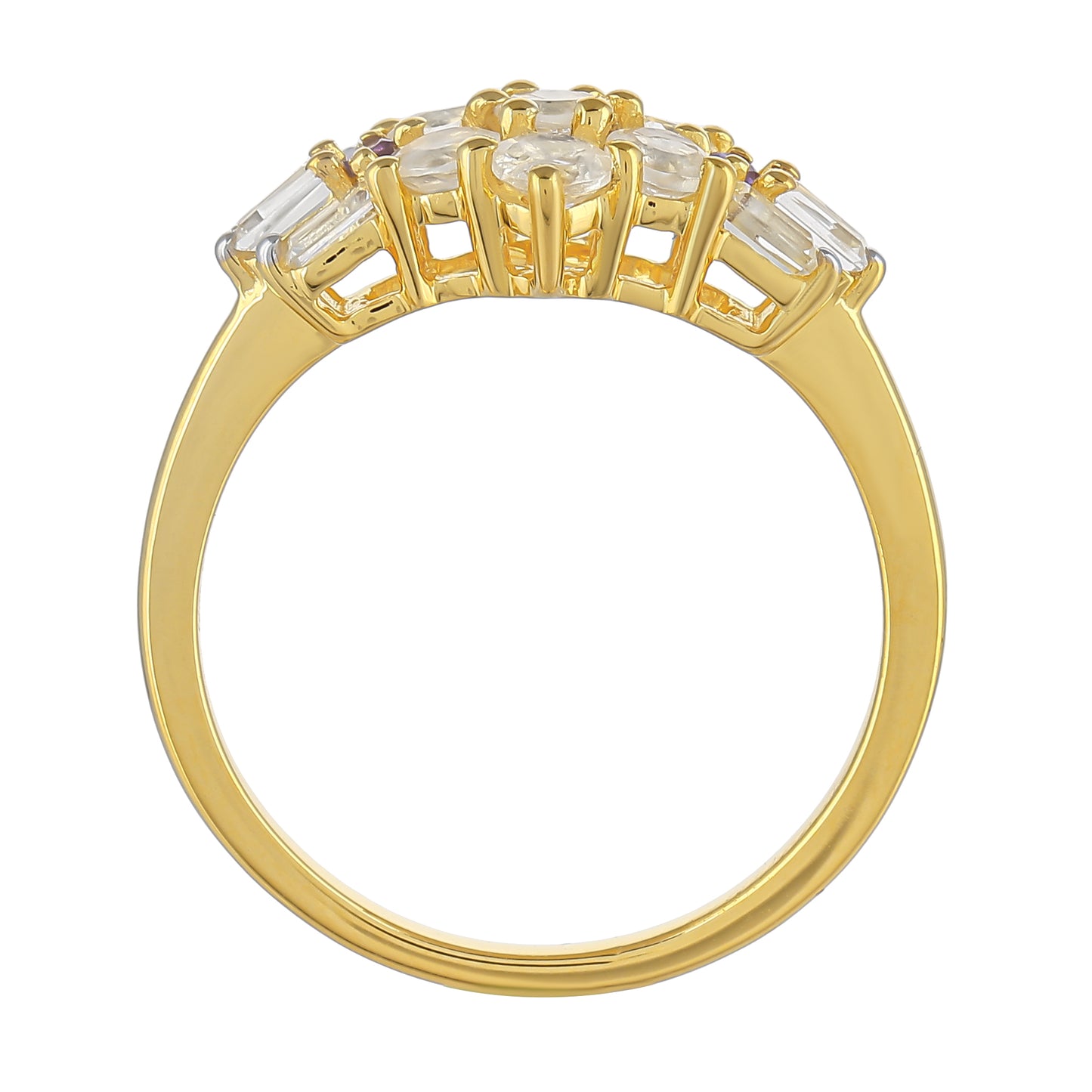 Goldplattierter Silberring mit Regenbogenmondstein und brasilianischem Amethyst