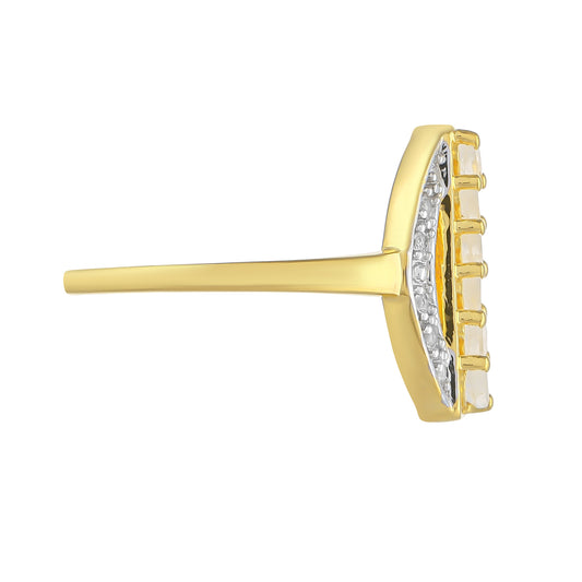 Goldplattierter Silberring mit Regenbogenmondstein und weißem Topas