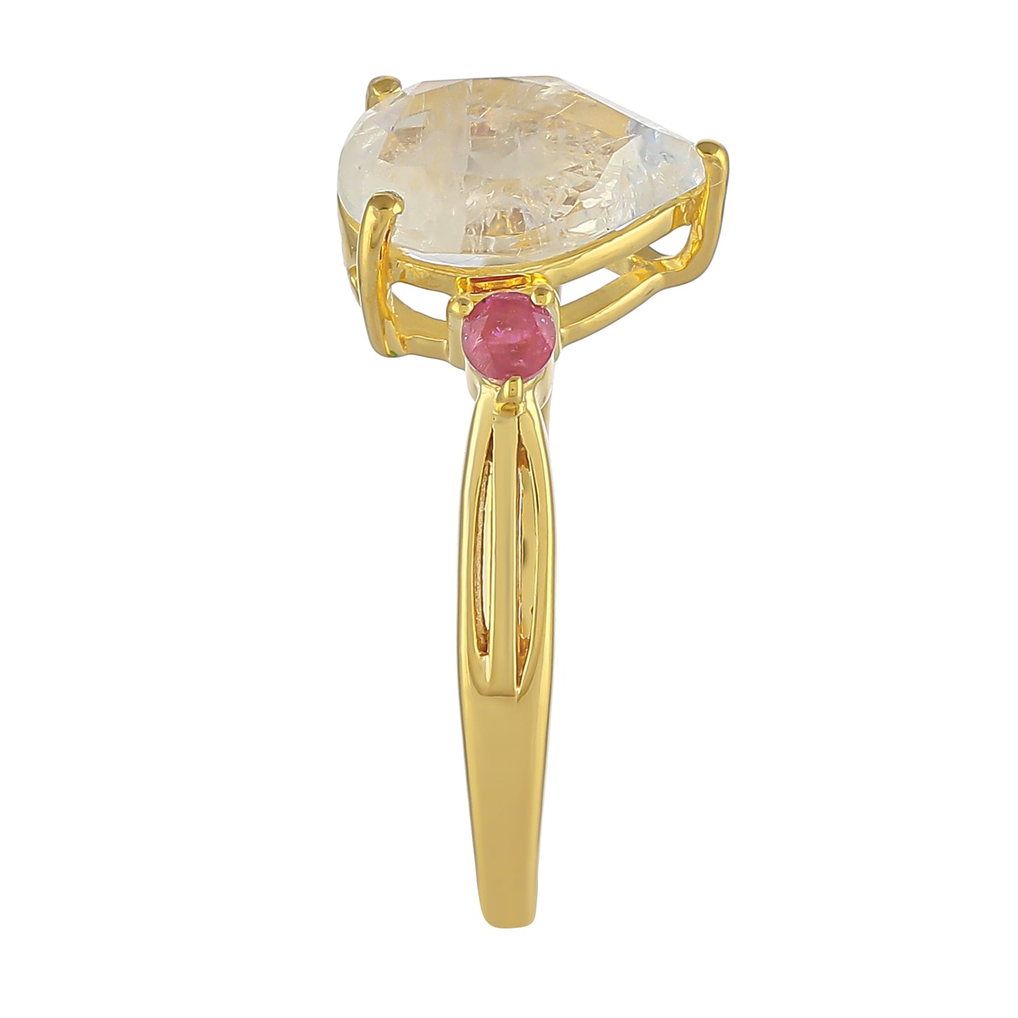 Goldplattierter Silberring mit Regenbogenmondstein und Thai Rubin