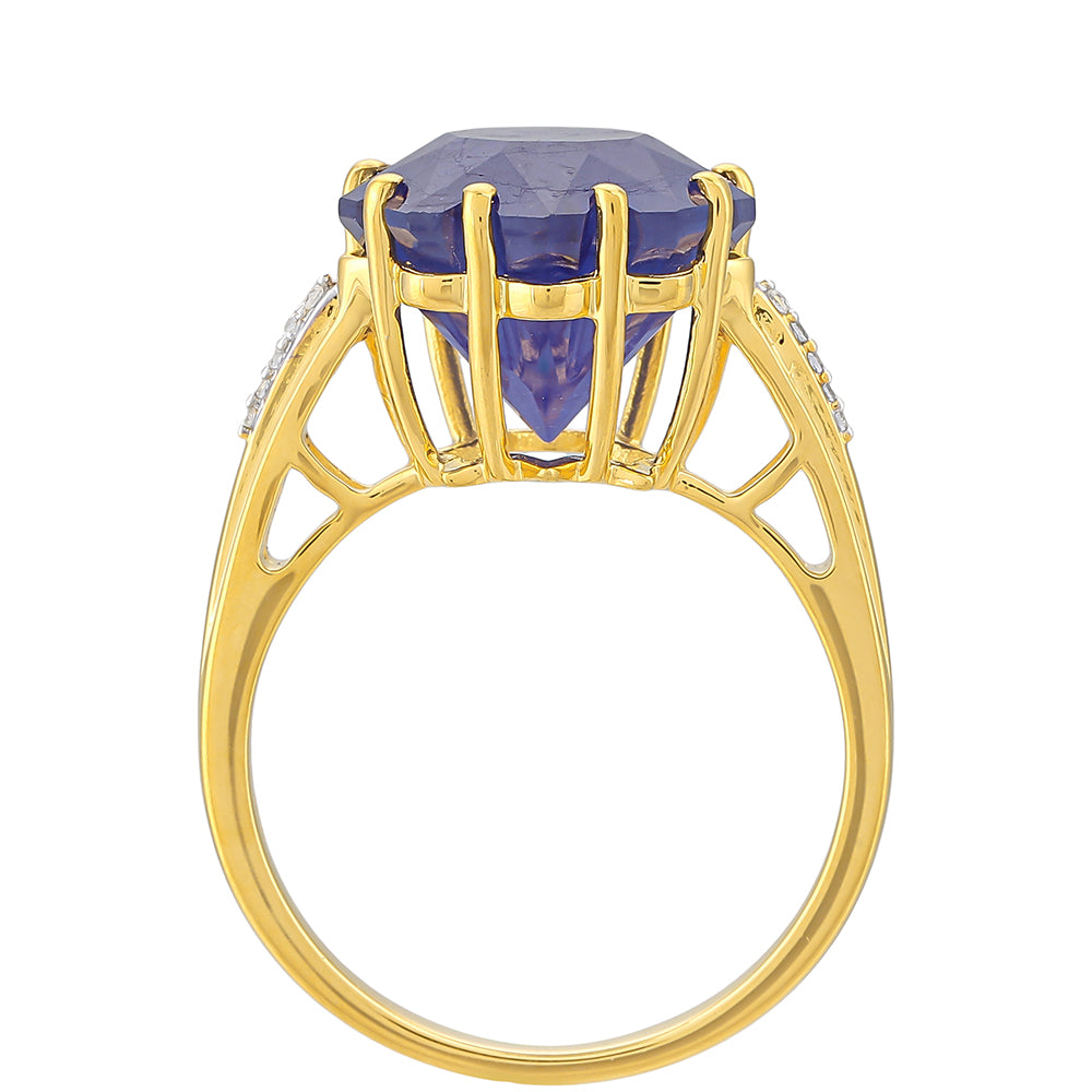 Goldplattierter Silberring mit Thai blauem Saphir und weißem Topas