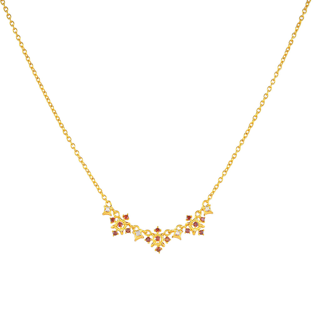 Goldplattierte Silberhalskette mit rotem Diamant und weißem Diamant