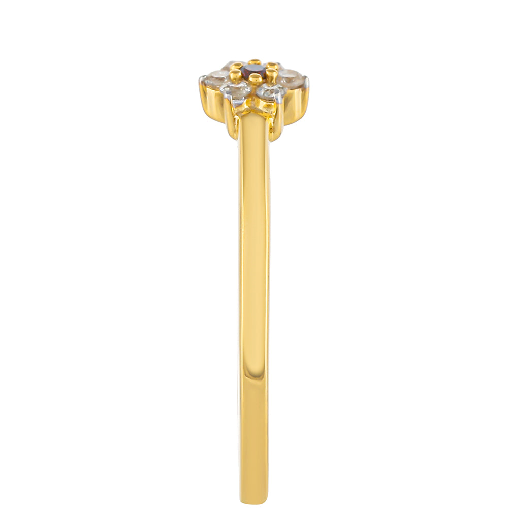 Goldplattierter Silberring mit rotem Diamant und weißem Diamant