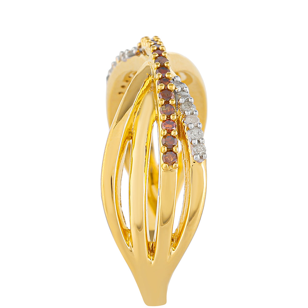 Goldplattierter Silberring mit rotem Diamant und weißem Diamant