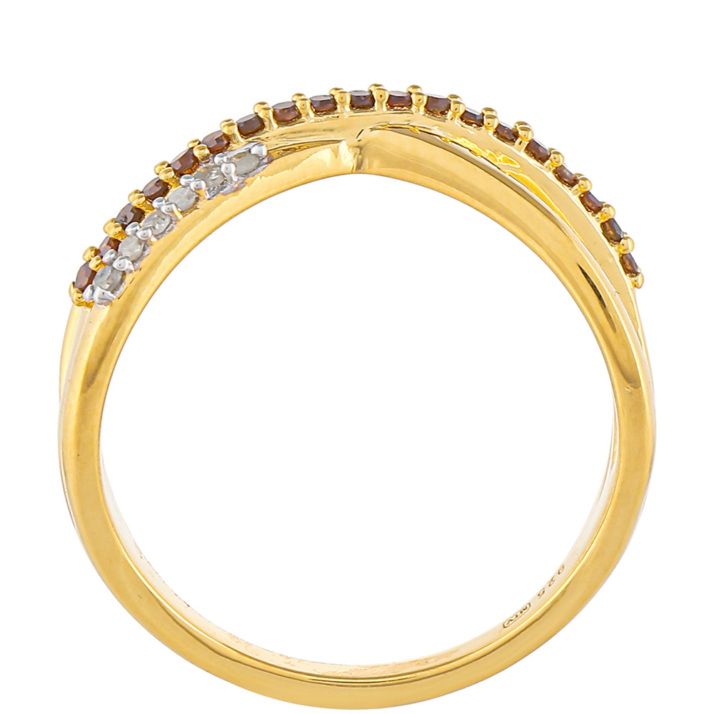 Goldplattierter Silberring mit rotem Diamant und weißem Diamant
