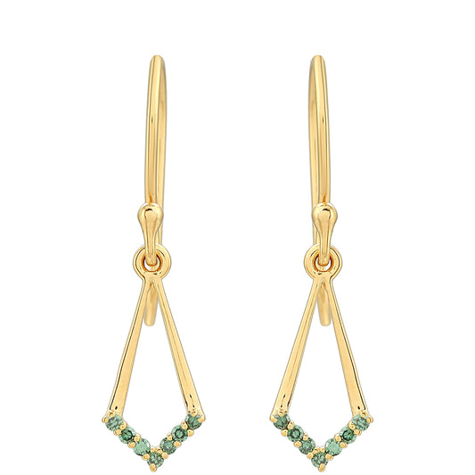 Goldplattierte Silberohrringe mit grünem Diamant