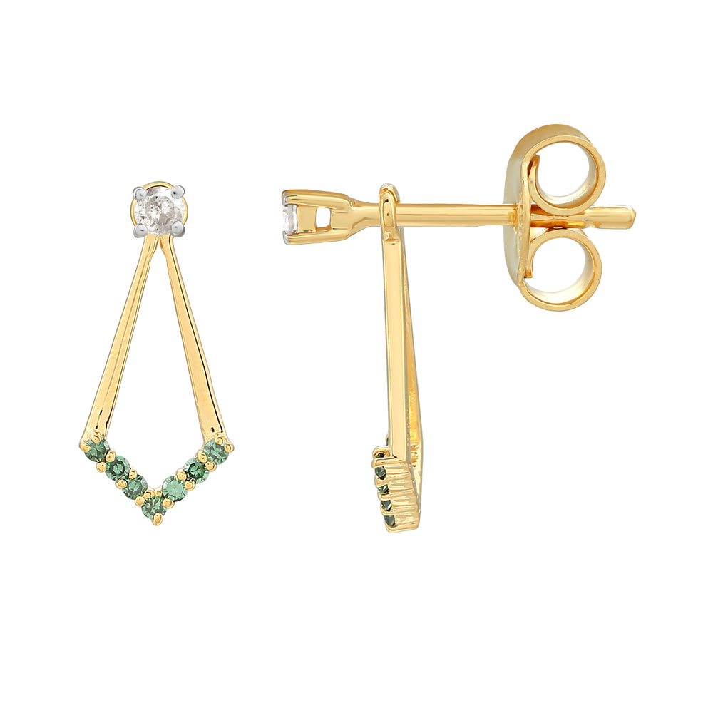 Goldplattierte Silberohrringe mit grünem Diamant