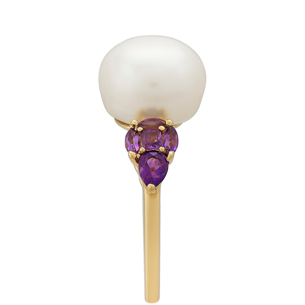 Goldring mit Amethyst und weißer Süßwasserperle