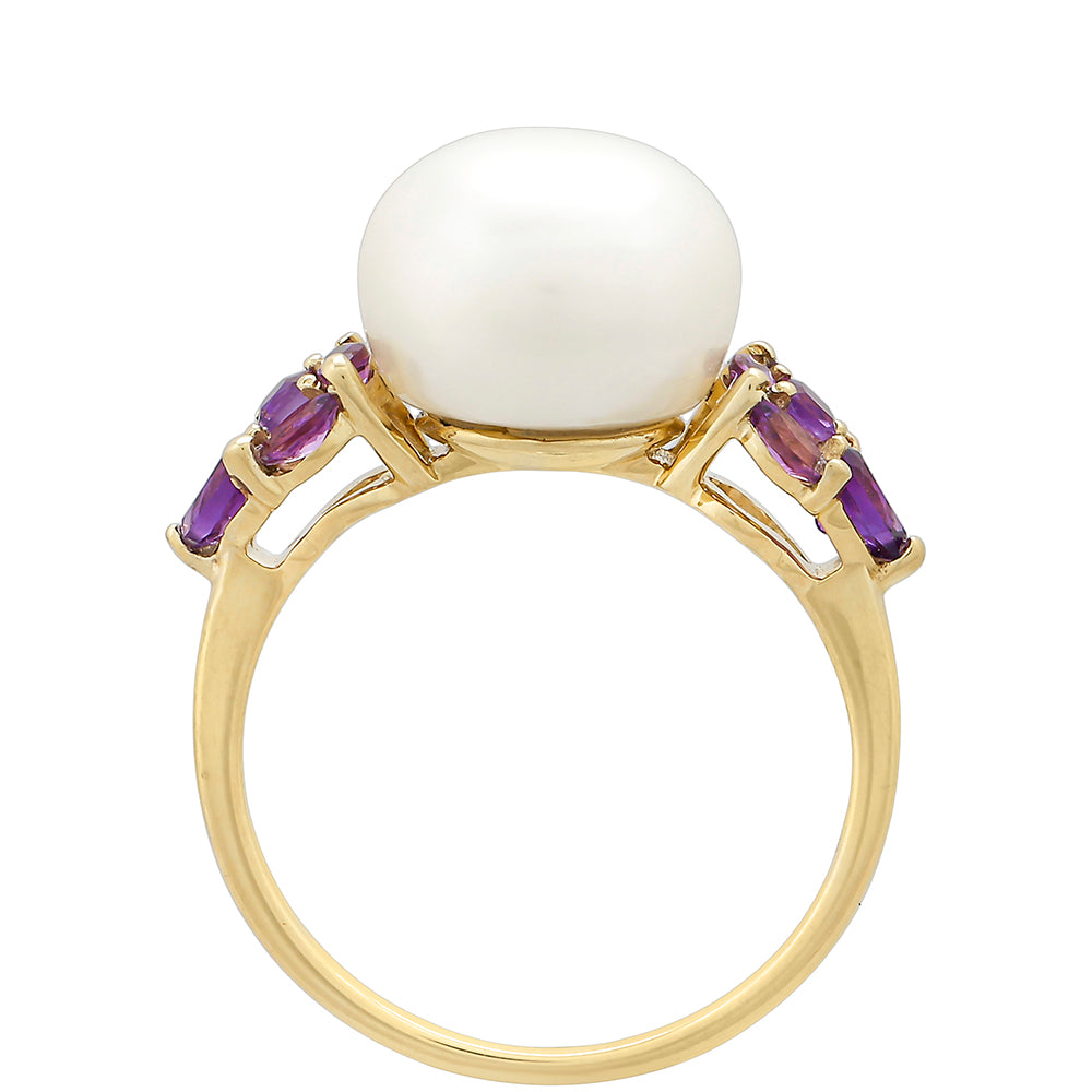 Goldring mit Amethyst und weißer Süßwasserperle