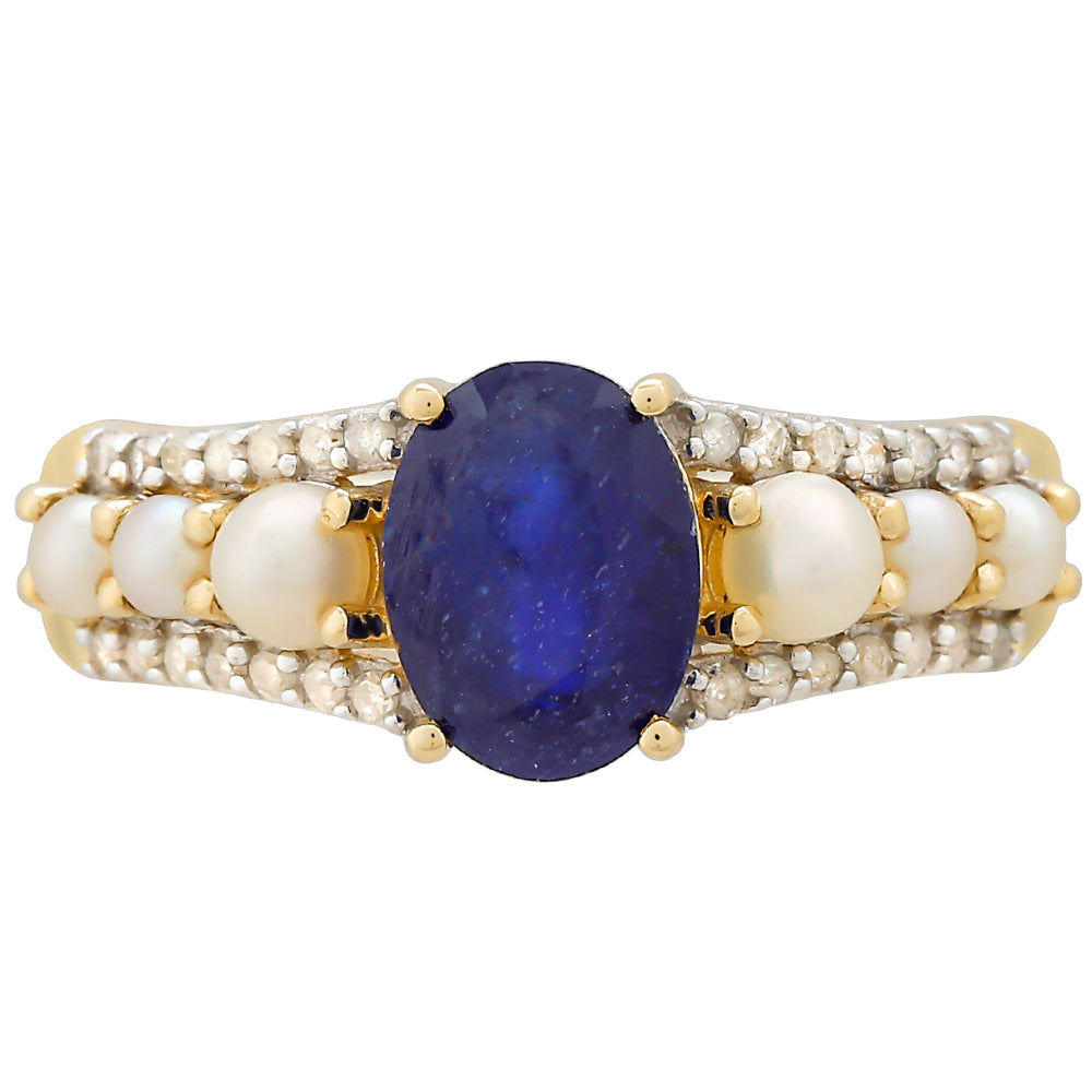 Goldring mit Thai Saphir und weißem Diamant