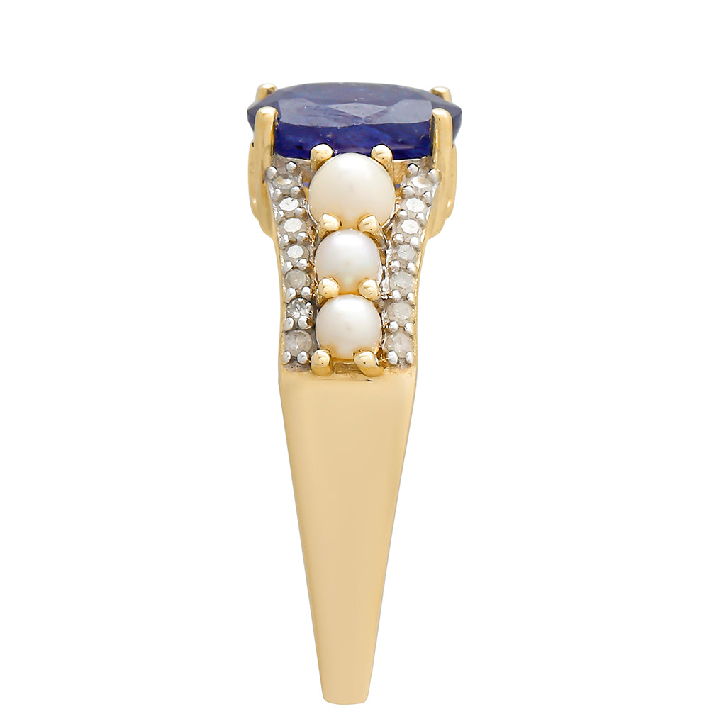Goldring mit Thai Saphir und weißem Diamant