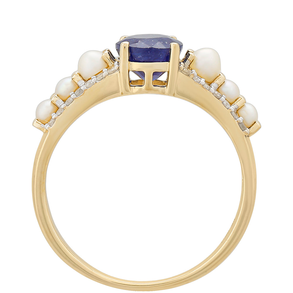 Goldring mit Thai Saphir und weißem Diamant