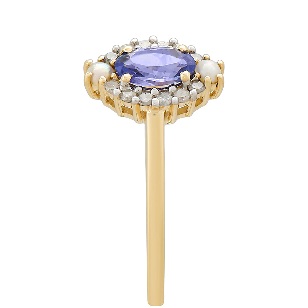 Goldring mit Tansanit und weißem Diamant