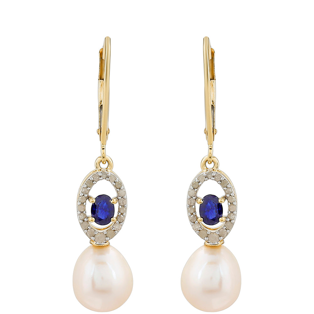 Goldohrringe mit Thai Saphir und weißem Diamant