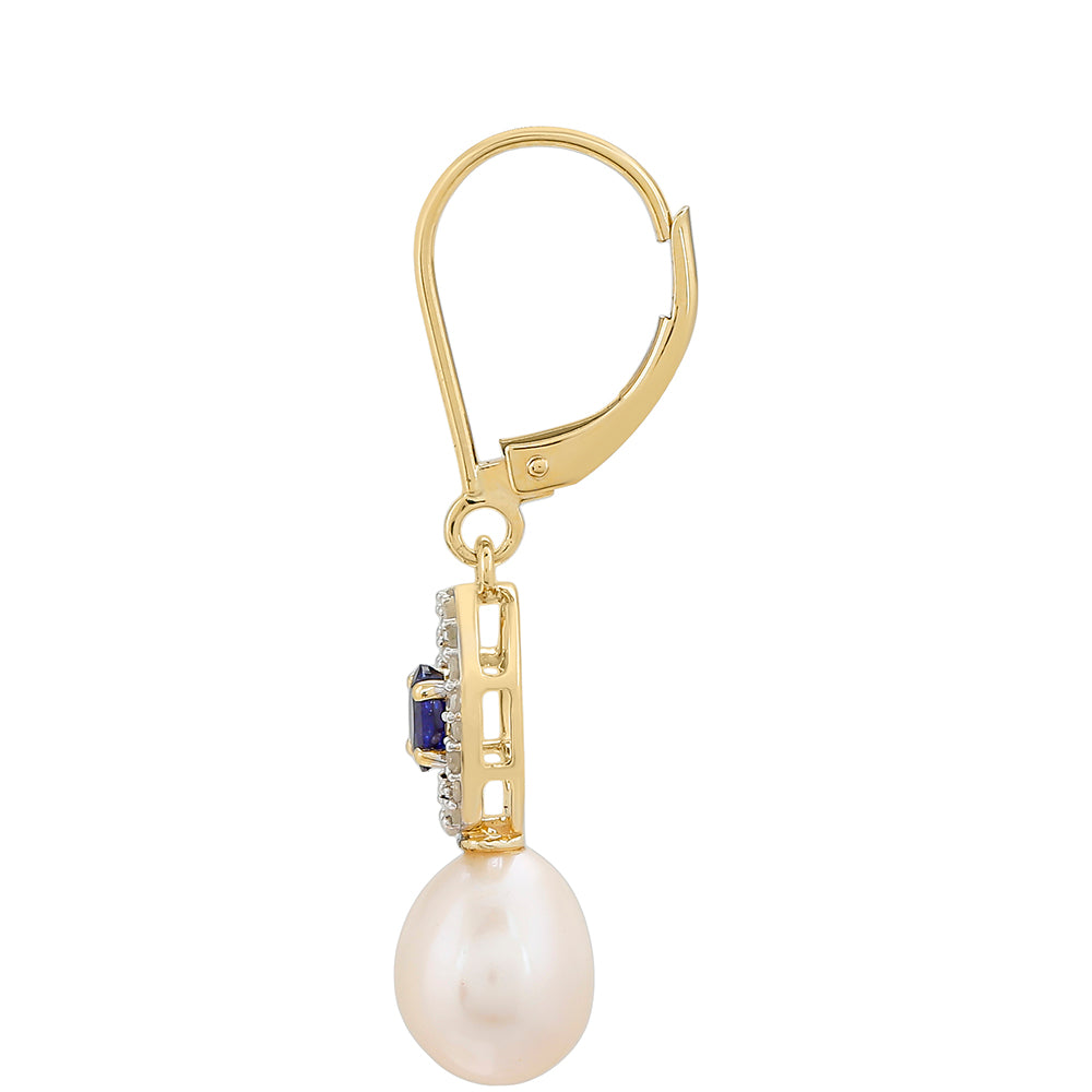 Goldohrringe mit Thai Saphir und weißem Diamant