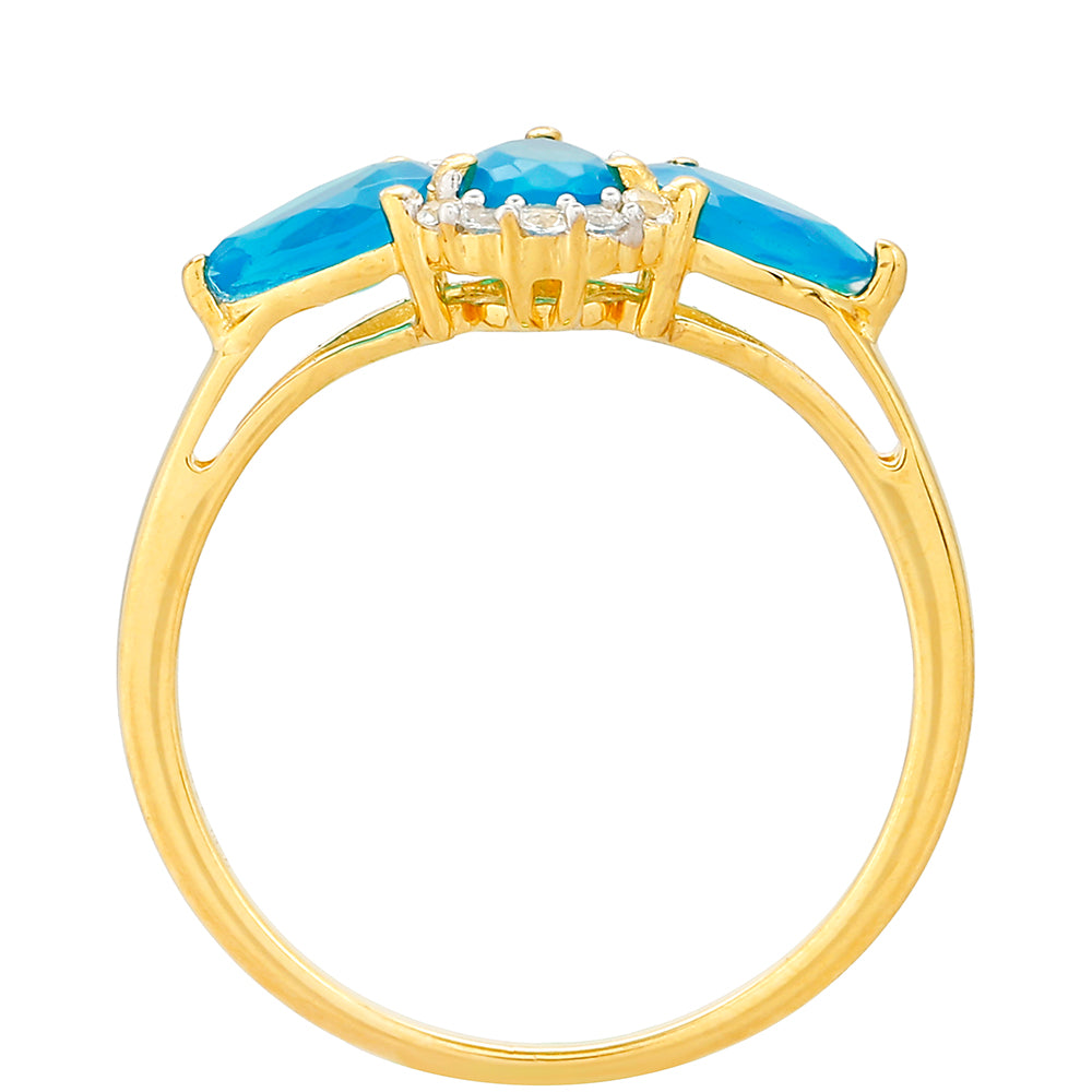 Goldplattierter Silberring mit äthiopischem Paraiba-Blauopal und weißem Topas