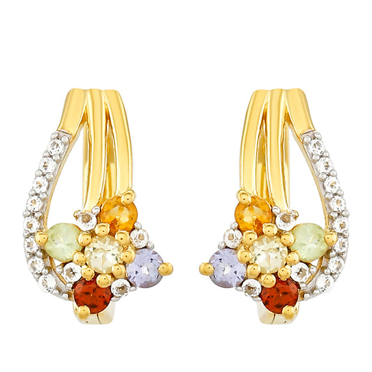 Goldplattierte Silberohrringe mit Tansanit und Zitrin