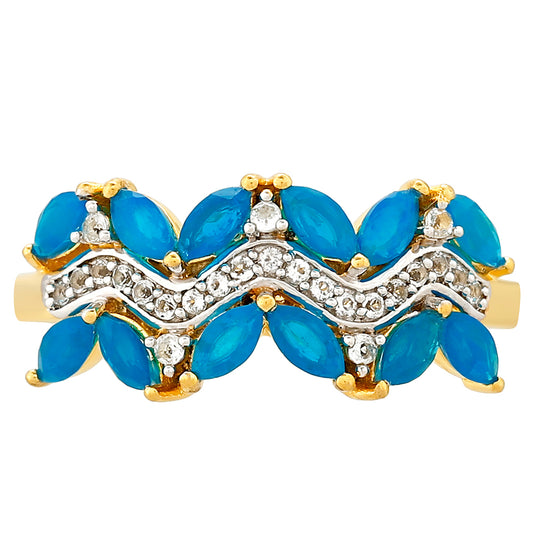 Goldplattierter Silberring mit äthiopischem Paraiba-Blauopal und weißem Topas