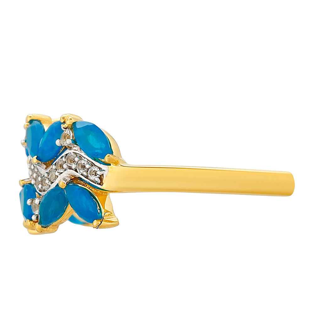 Goldplattierter Silberring mit äthiopischem Paraiba-Blauopal und weißem Topas