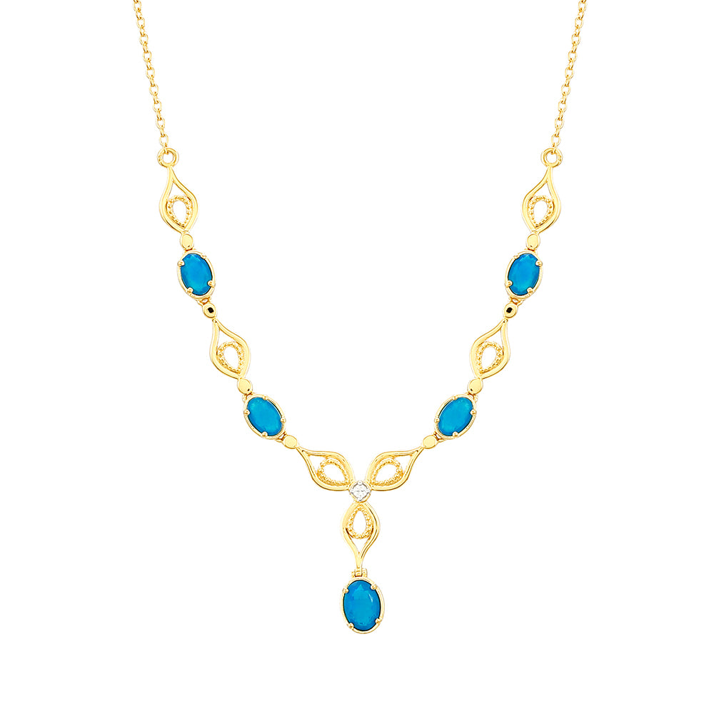 Goldplattierte Silberhalskette mit äthiopischem Paraiba-Blauopal und weißem Topas