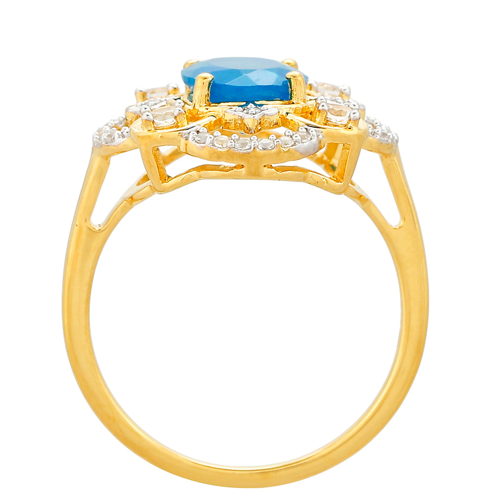 Goldplattierter Silberring mit äthiopischem Paraiba-Blauopal und weißem Topas