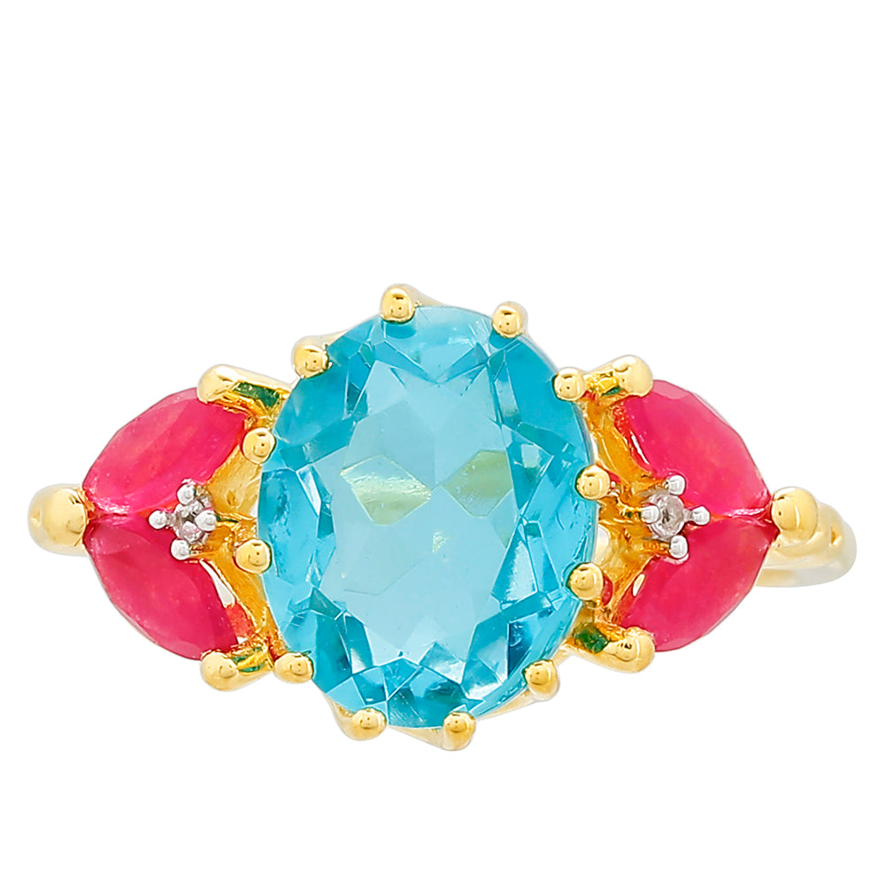 Goldplattierter Silberring mit Paraiba Quarz und rotem Quarz