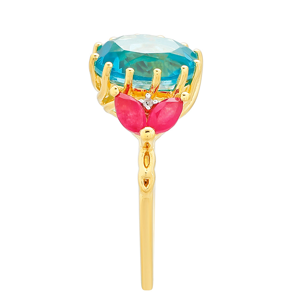 Goldplattierter Silberring mit Paraiba Quarz und rotem Quarz