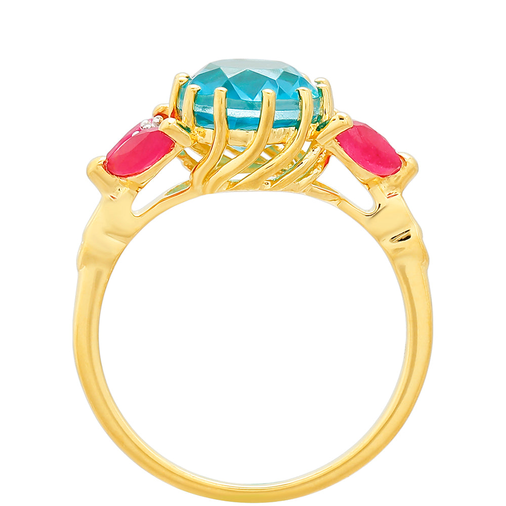 Goldplattierter Silberring mit Paraiba Quarz und rotem Quarz