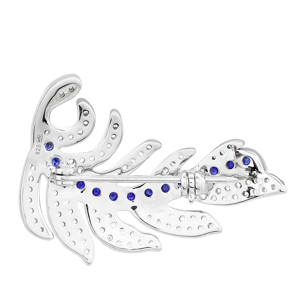 Silberbrosche mit Thai Saphir und weißem Topas