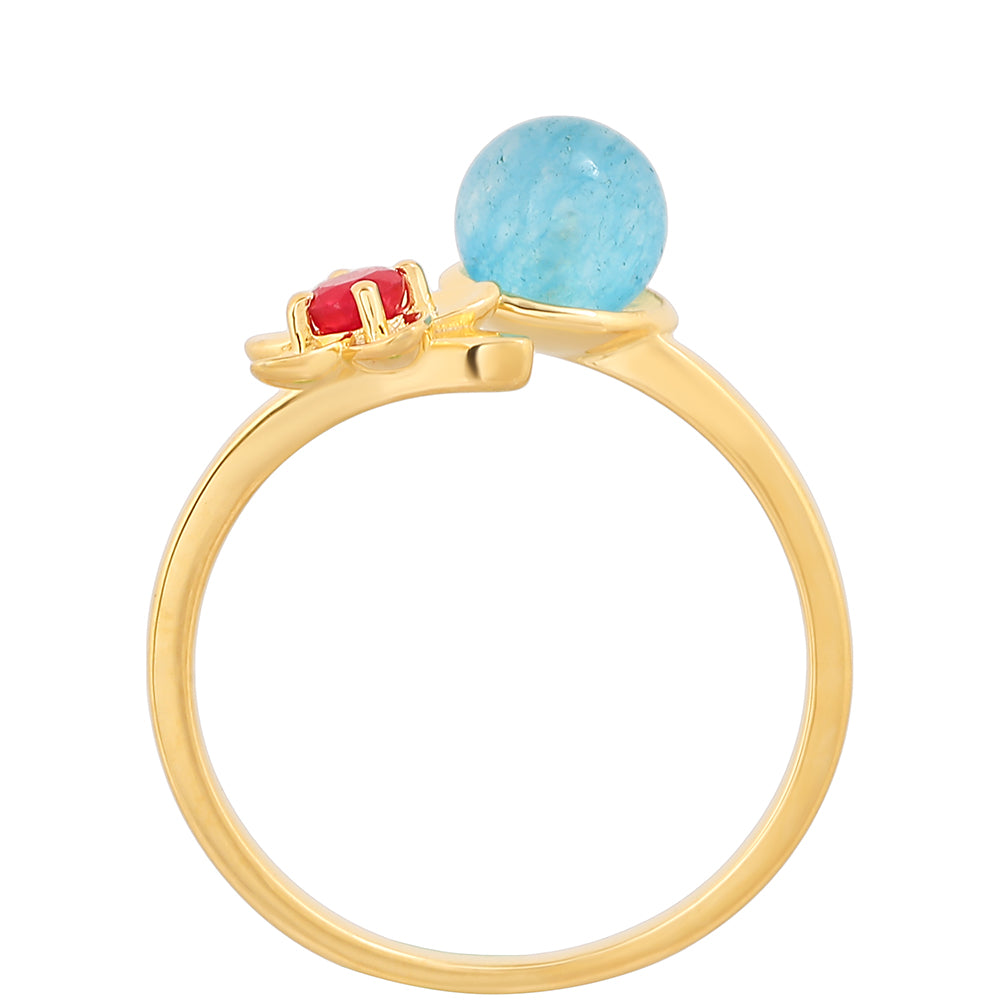 Goldplattierter Silberring mit Paraiba Quarz und rotem Quarz