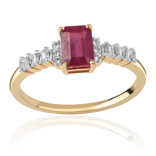 Goldplattierter Silberring mit Rubin aus Mosambik und weißem Topas