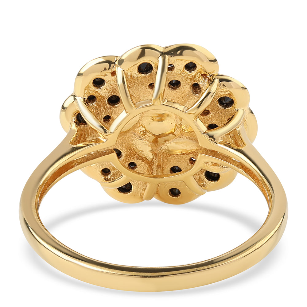 Goldplattierter Silberring mit schwarzem Spinell und weißer Süßwasserperle