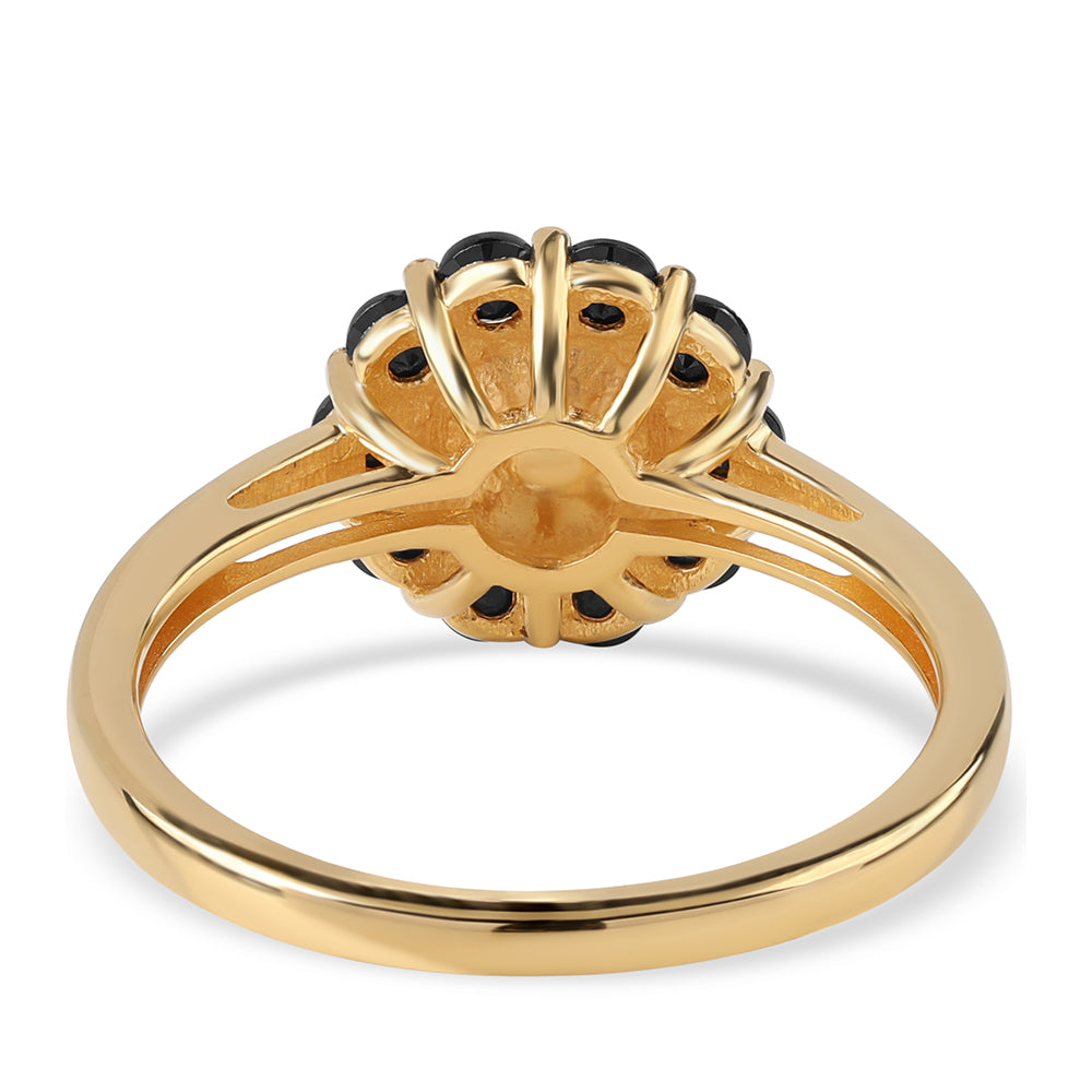 Goldplattierter Silberring mit schwarzem Spinell und weißer Süßwasserperle