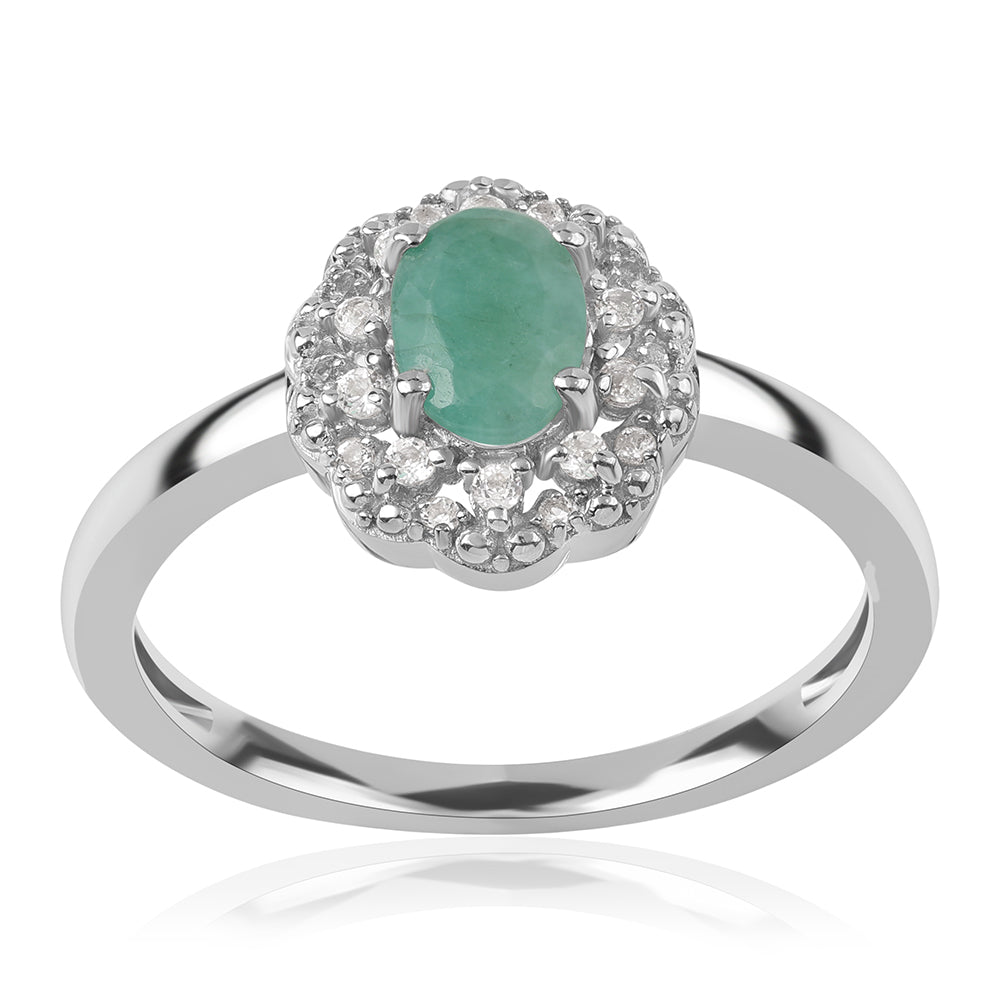 Silberring mit brasilianischem Smaragd und weißem Topas