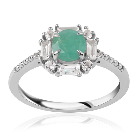 Silberring mit brasilianischem Smaragd und weißem Topas