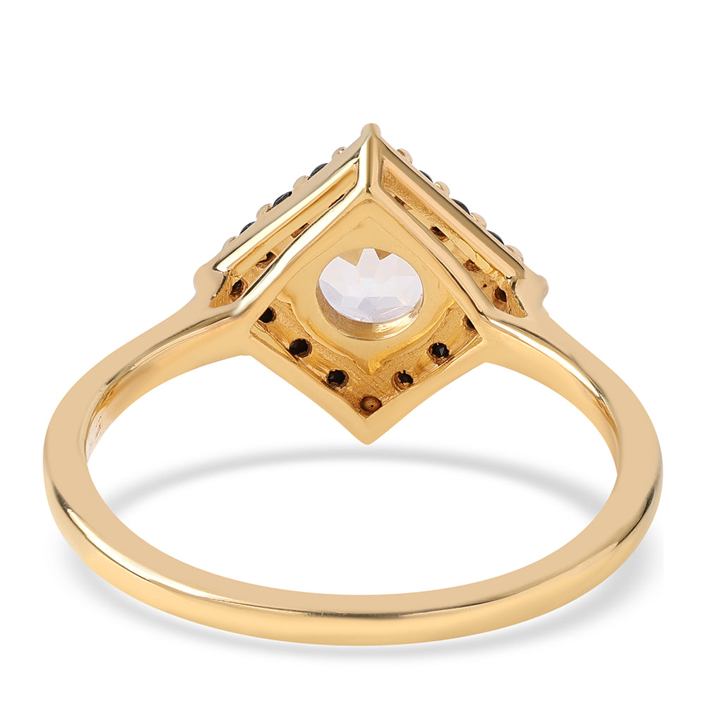 Goldplattierter Silberring mit schwarzem Spinell und weißem Topas