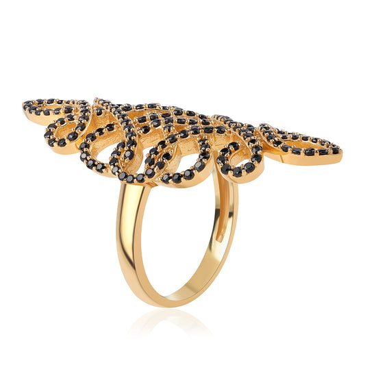 Goldplattierter Silberring mit schwarzem Spinell