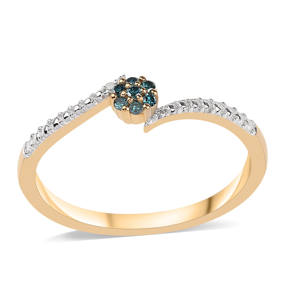 Goldplattierter Silberring mit blauem Diamant und weißem Diamant
